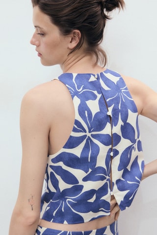 Top lin mélangé imprimé - Bleu