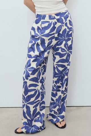 Pantalon lin mélange imprimé - Bleu