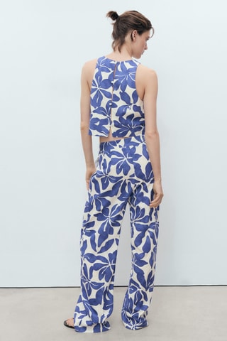 Pantalon lin mélange imprimé - Bleu