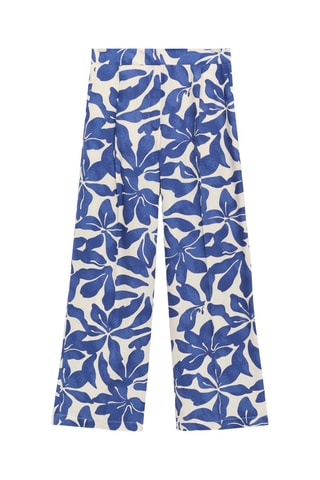 Pantalon lin mélange imprimé - Bleu