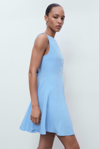 Robe col bateau à plis plats - Bleu