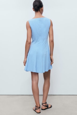 Robe col bateau à plis plats - Bleu