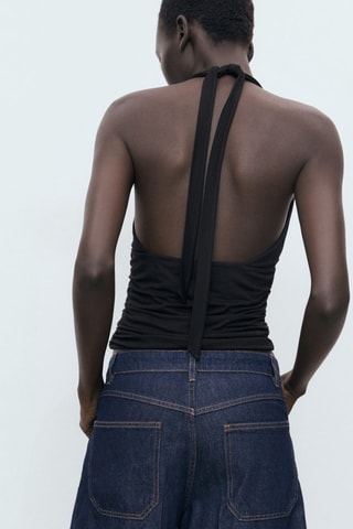 Top col en V dos nu - Noir