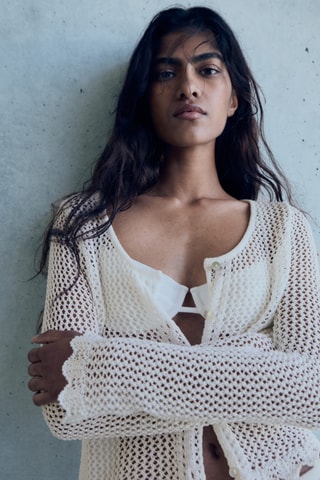 Cardigan crochet boutons - Blanc Cassé