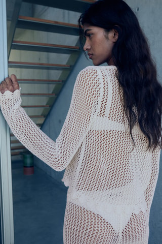 Cardigan crochet boutons - Blanc Cassé