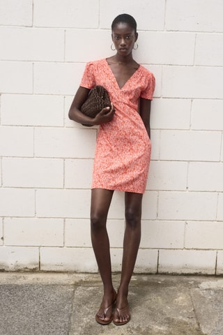 Robe imprimée col en V - Corail