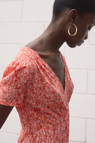 Robe imprimée col en V - Corail