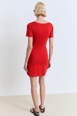 Robe en maille décolleté nœud - Rouge