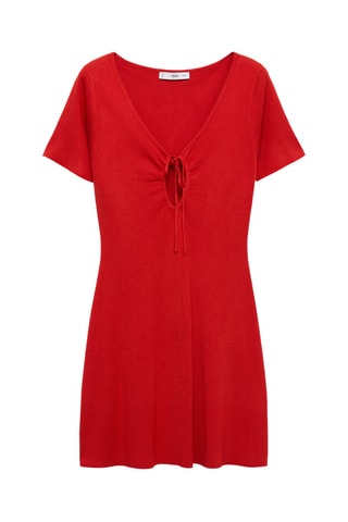 Robe en maille décolleté nœud - Rouge