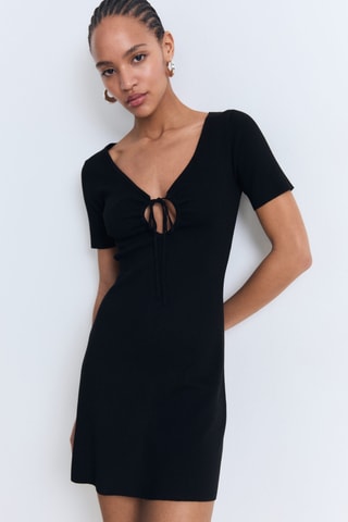 Robe en maille décolleté nœud - Noir
