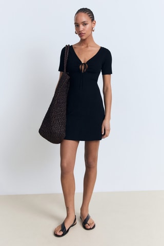 Robe en maille décolleté nœud - Noir