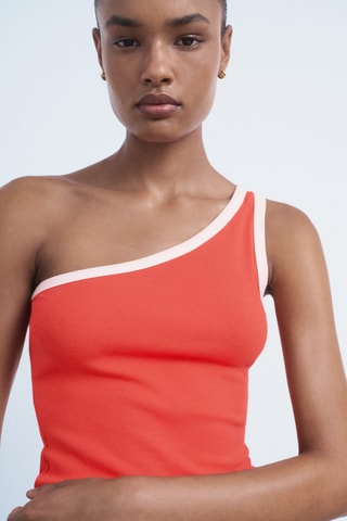 Top asymétrique liseré contrastant - Rouge