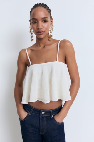 Top maille à volants - Blanc