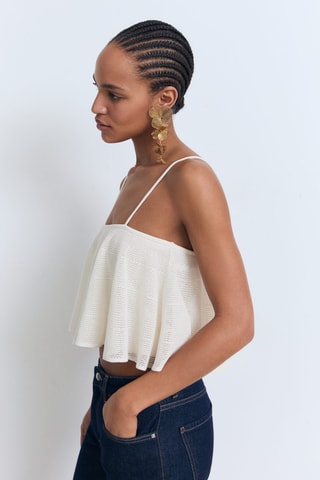 Top maille à volants - Blanc