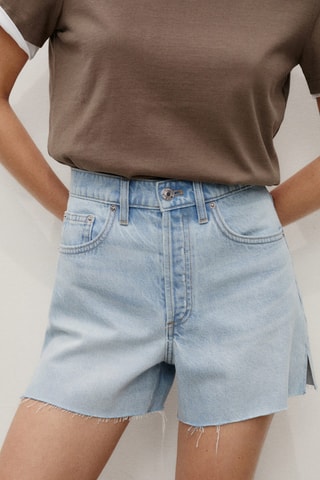 Short en jean bas effiloché - Bleu Clair