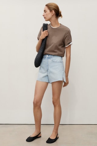 Short en jean bas effiloché - Bleu Clair
