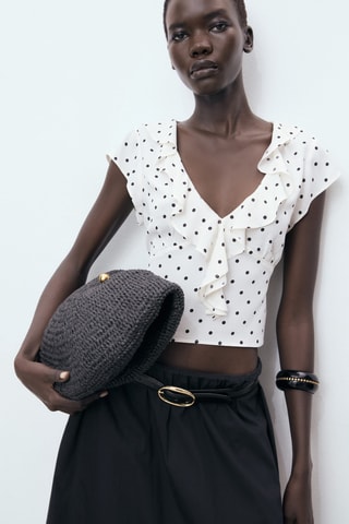 Blouse pois volant - Blanc Cassé