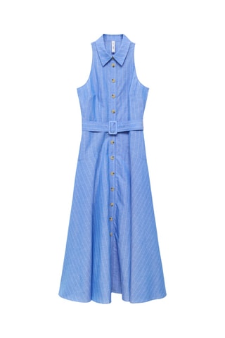 Robe chemise lin mélangé à rayures - Bleu