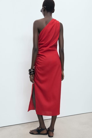 Robe lyocell décolleté asymétrique - Rouge