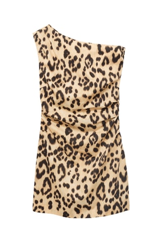 Robe col asymétrique léopard - Beige