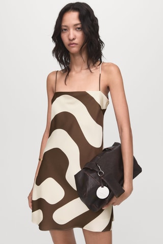 Robe satinée imprimée - Marron