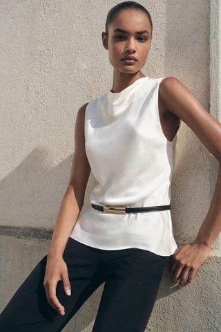 Blouse satin col bénitier - Écru