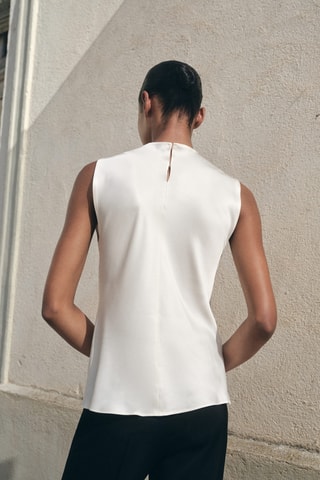 Blouse satin col bénitier - Écru