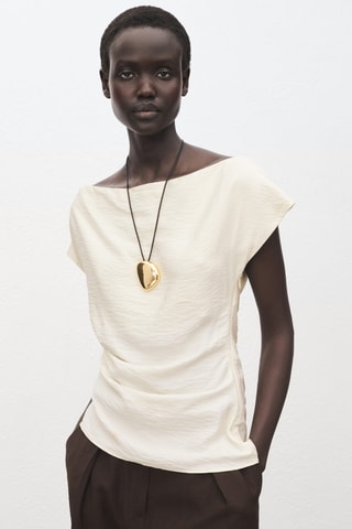 Blouse modal col asymétrique - Blanc