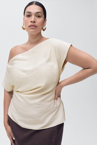 Blouse modal col asymétrique - Blanc