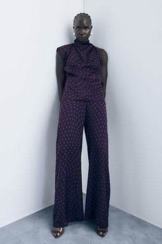 Pantalon flare à pois - Marron