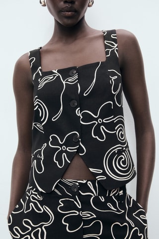 Gilet de costume en lin imprimé à fleurs - Noir