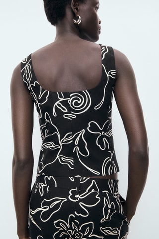 Gilet de costume en lin imprimé à fleurs - Noir