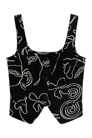 Gilet de costume en lin imprimé à fleurs - Noir