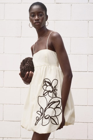 Robe ballon broderie à fleurs - Blanc Cassé