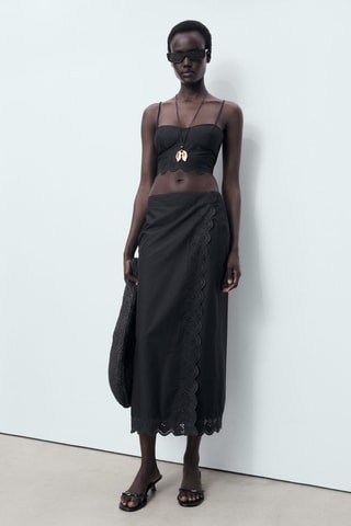 Jupe brodée coton - Noir