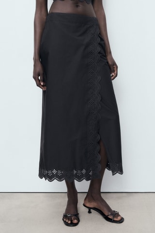 Jupe brodée coton - Noir