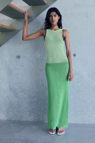 Robe longue en crochet bicolore - Vert