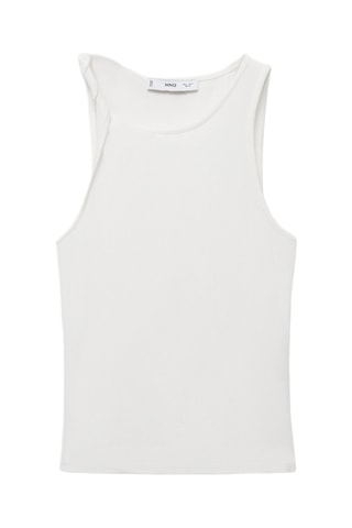 Top côtelé bretelles asymétriques - Blanc