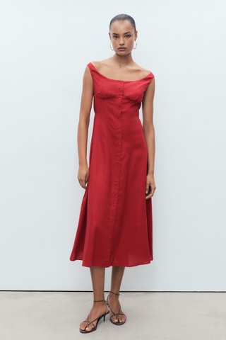 Robe en lin mélangé à boutons - Paprika