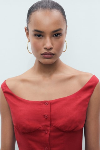 Robe en lin mélangé à boutons - Paprika
