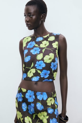 Blouse courte à fleurs dos nu - Noir