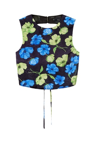 Blouse courte à fleurs dos nu - Noir