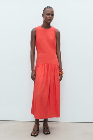 Robe longue ourlet froncé - Rouge Foncé