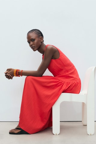 Robe longue ourlet froncé - Rouge Foncé