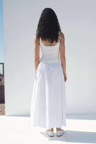 Jupe midi coton à fronces - Blanc
