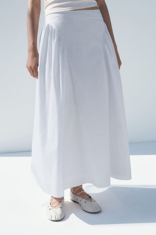 Jupe midi coton à fronces - Blanc