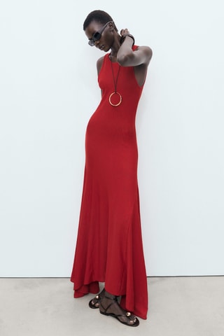 Robe en maille bas asymétrique - Rouge