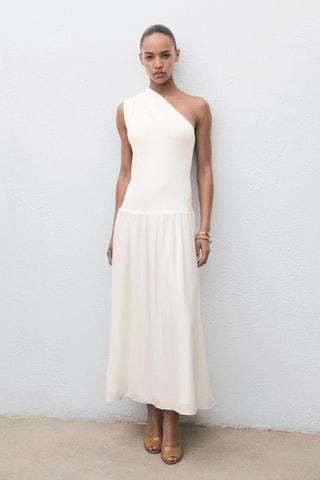 Robe tissu combiné asymétrique - Écru