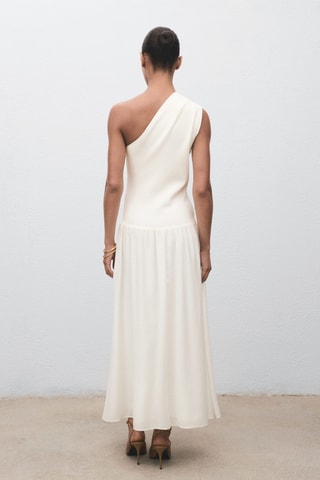 Robe tissu combiné asymétrique - Écru