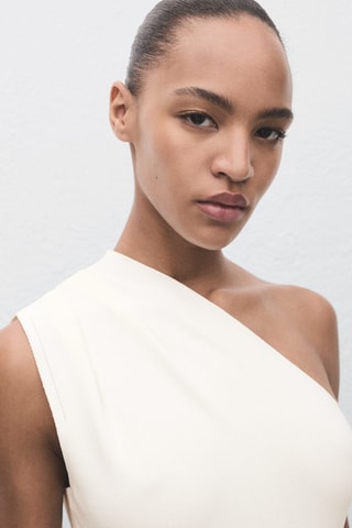 Robe tissu combiné asymétrique - Écru